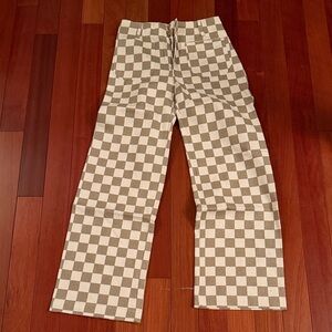 Papermoon Women's Checkered Flare Jeans in Cream and White